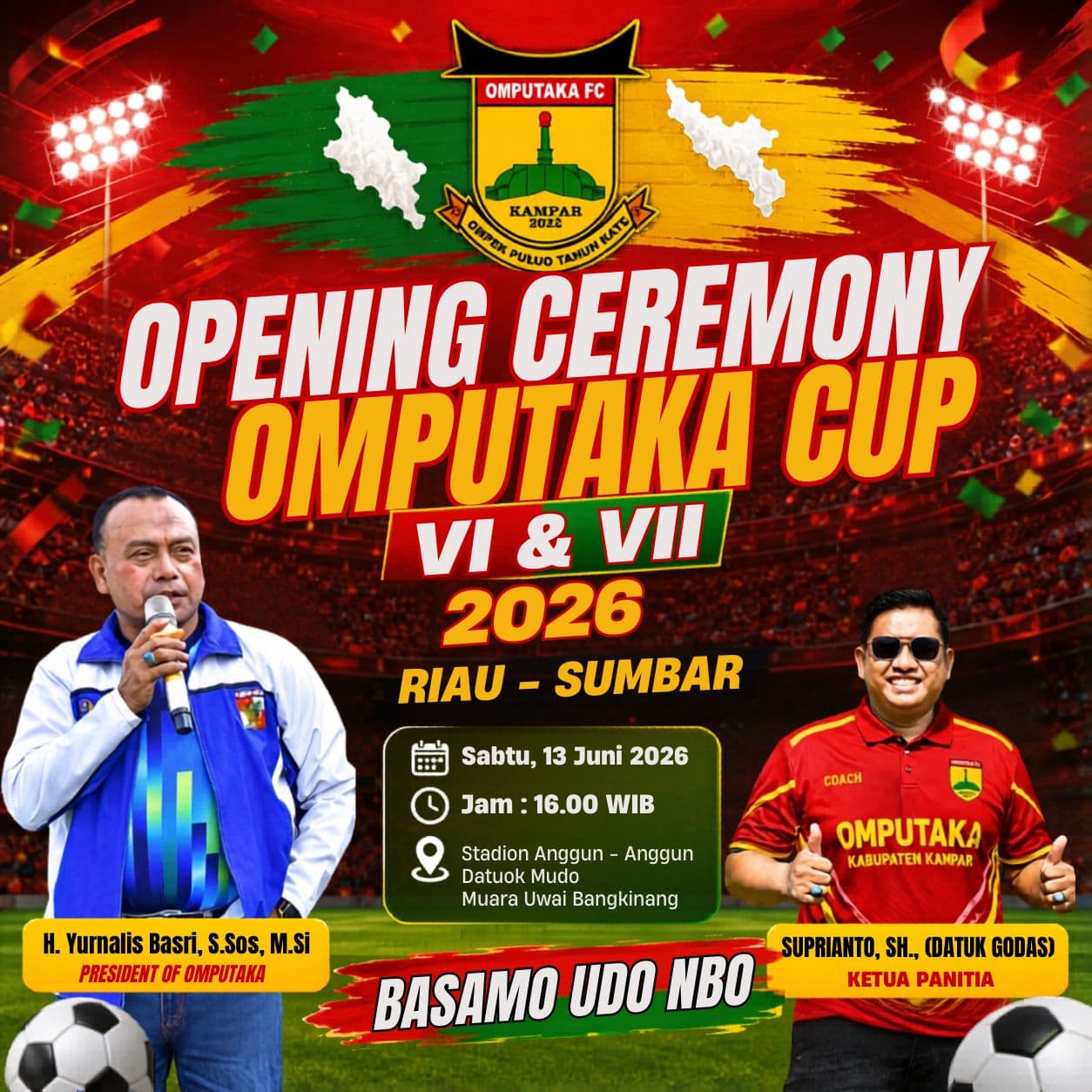 Sabtu ini OMPUTAKA Cup VI & VII 2026 Resmi Bergulir, Hadirkan Parade Tokoh dan Satukan Legenda Sepak Bola Riau-Sumbar