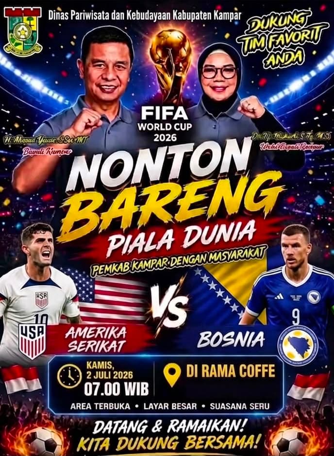 Dinas Pariwisata Kampar Ajak Masyarakat Nobar Piala Dunia 2026 di RAMA Coffee, Abdul Hafis: Mari Ramaikan dan Dukung Tim Favorit!